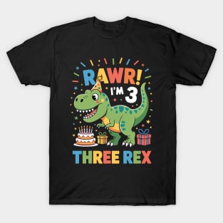 Three Rex Birthday Party Dinosaur 3 Year Old T-Shirt